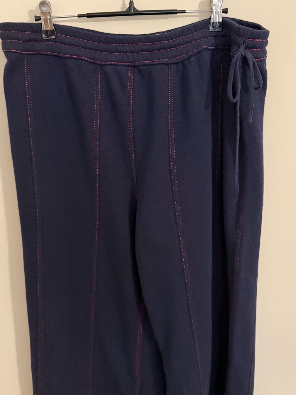 Anthropologie Navy Wide leg Crop Pants with Pink Contrast Stitching